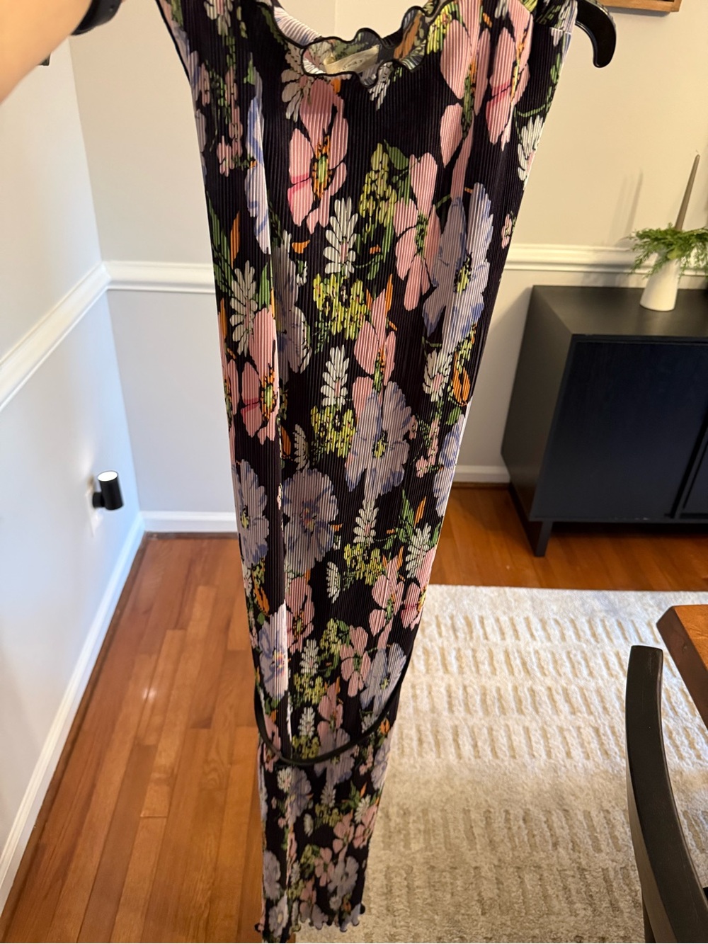 MELLODAY Black Maxi Dress with Pink, Lavender & Green Floral Print